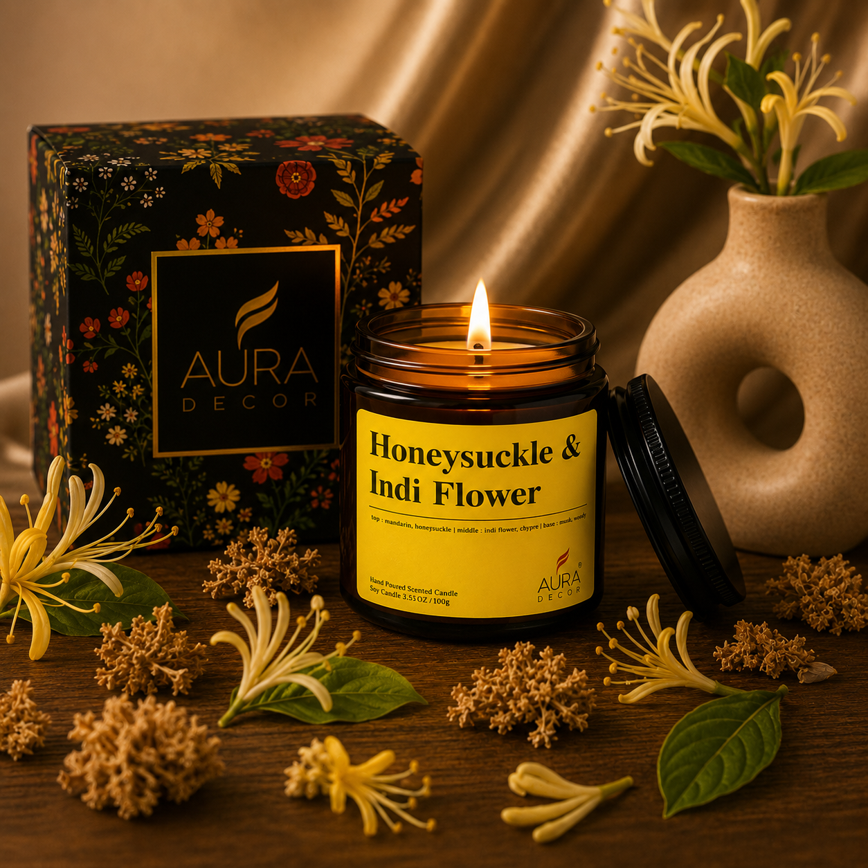 AuraDecor Amber Jar 100gm , Soya Wax Jar Candle , Premium Fragrances