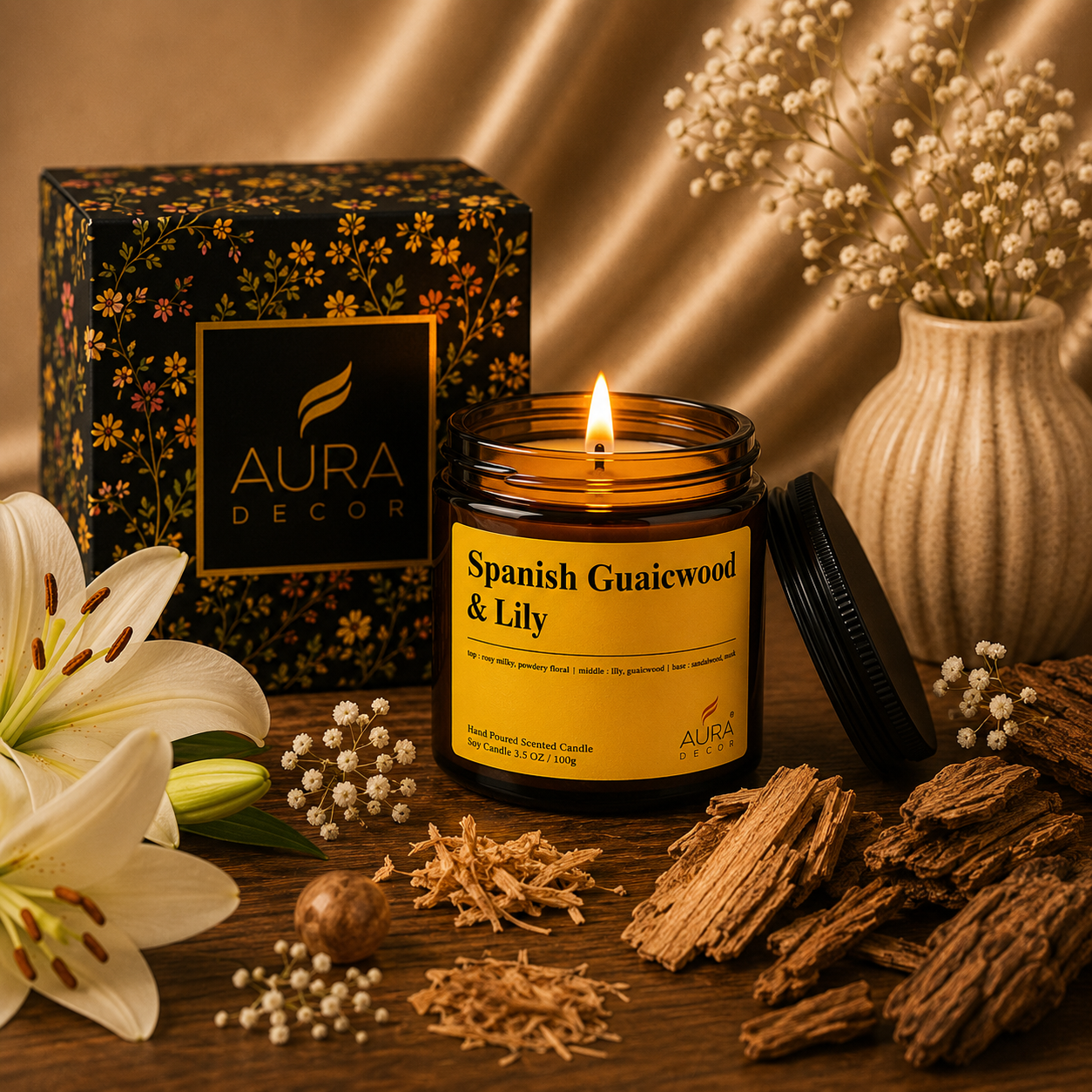 AuraDecor Amber Jar 100gm , Soya Wax Jar Candle , Premium Fragrances