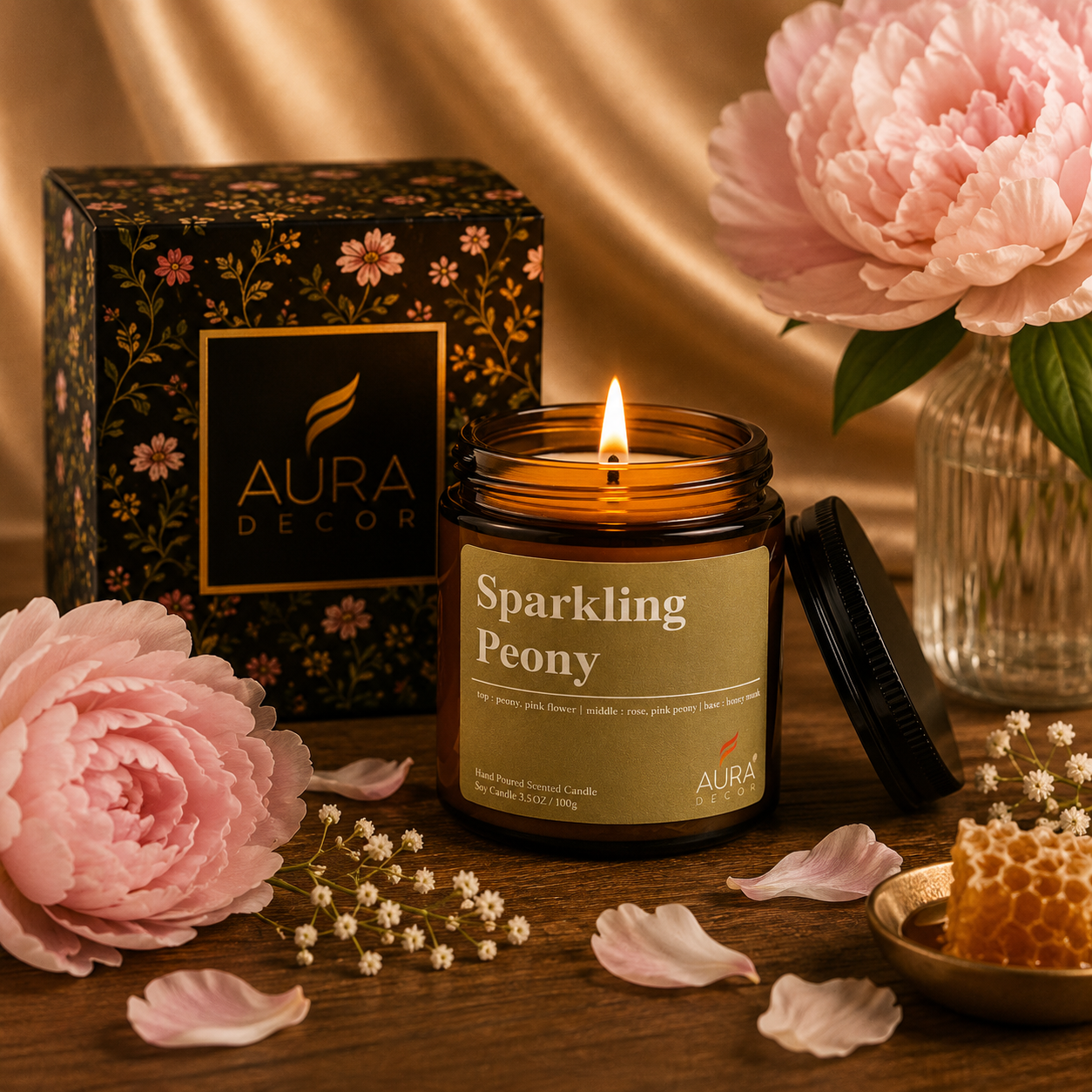 AuraDecor Amber Jar 100gm , Soya Wax Jar Candle , Premium Fragrances