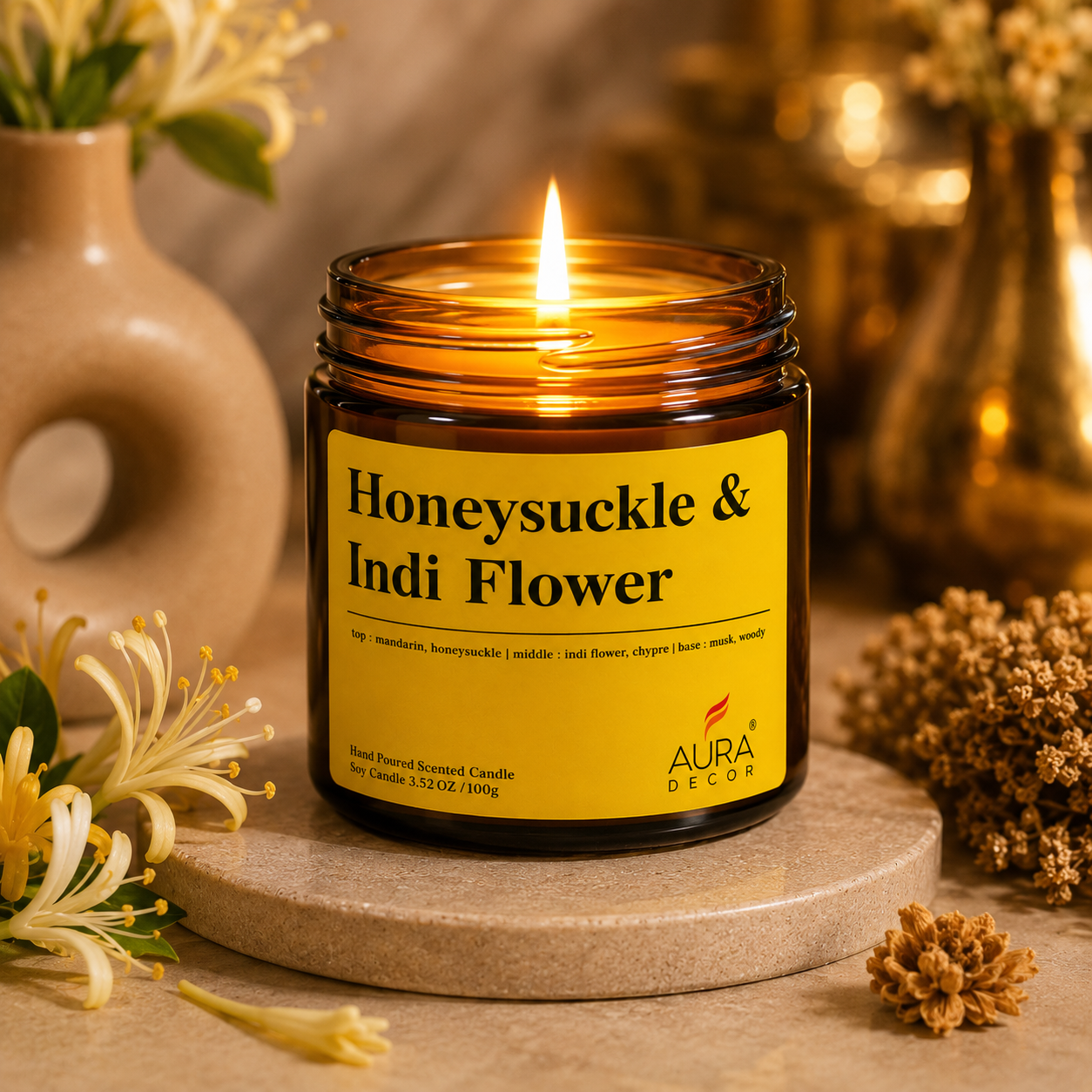 AuraDecor Amber Jar 100gm , Soya Wax Jar Candle , Premium Fragrances