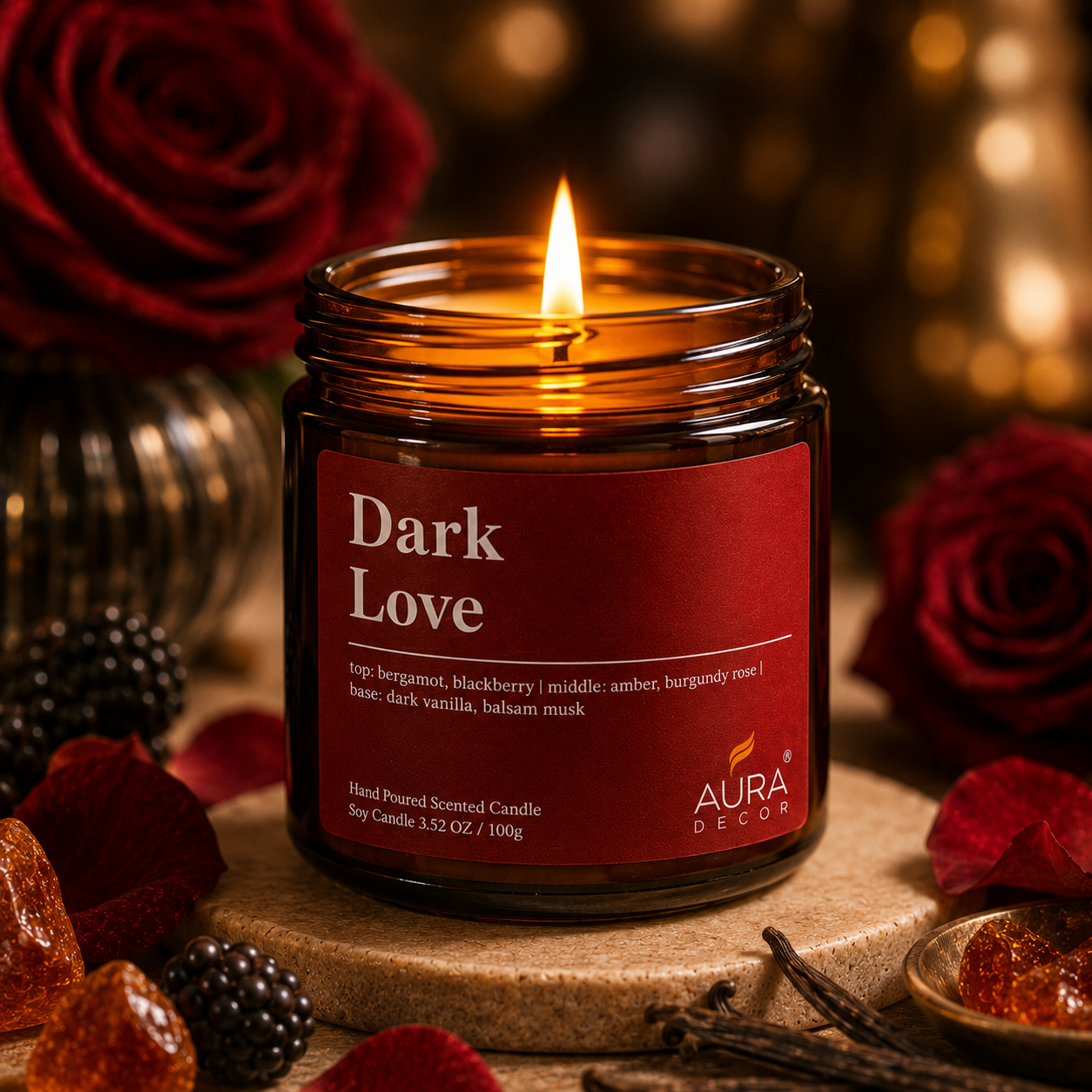 AuraDecor Amber Jar 100gm , Soya Wax Jar Candle , Premium Fragrances