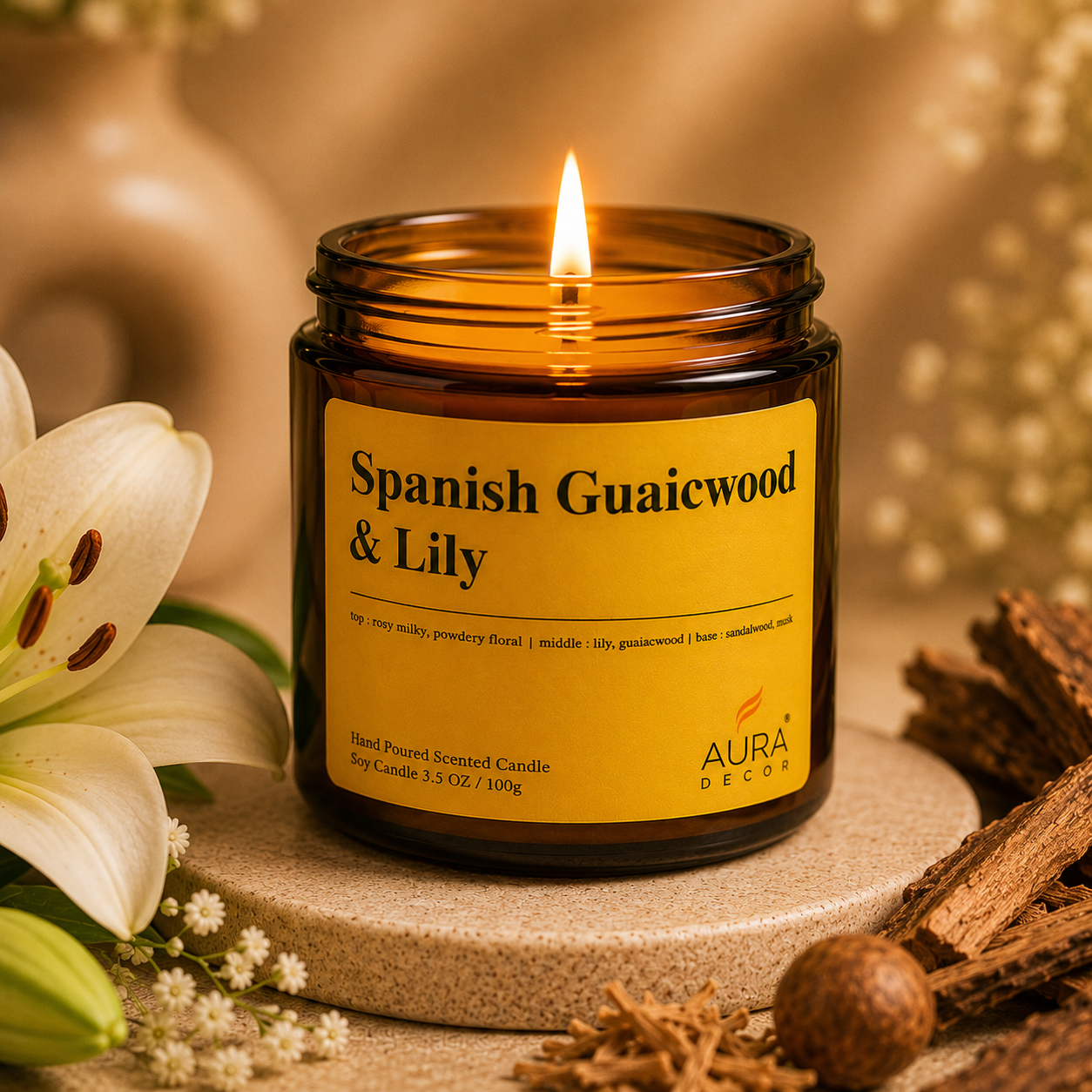 AuraDecor Amber Jar 100gm , Soya Wax Jar Candle , Premium Fragrances