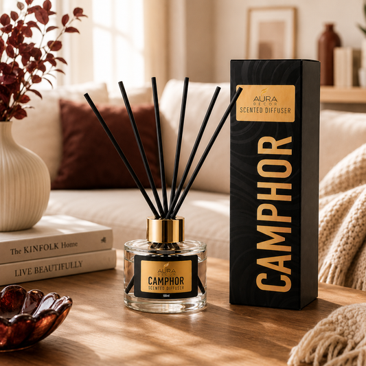 AuraDecor Camphor Reed Diffuser | 100ml Long-Lasting Home Fragrance with Black Reed Sticks