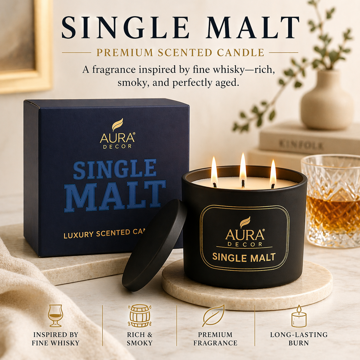 AuraDecor Velvet Single Malt Addiction Bold Scented Candle (Master pack of 20pcs)
