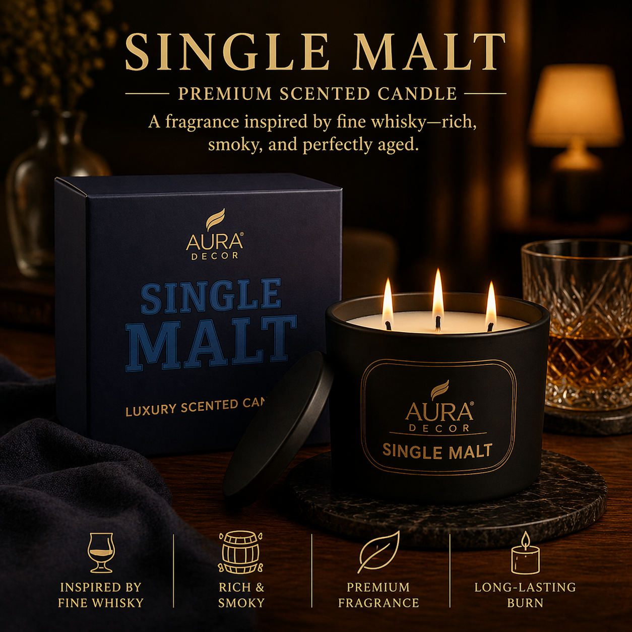 AuraDecor Velvet Addiction Bold Scented Candle (Single Malt)