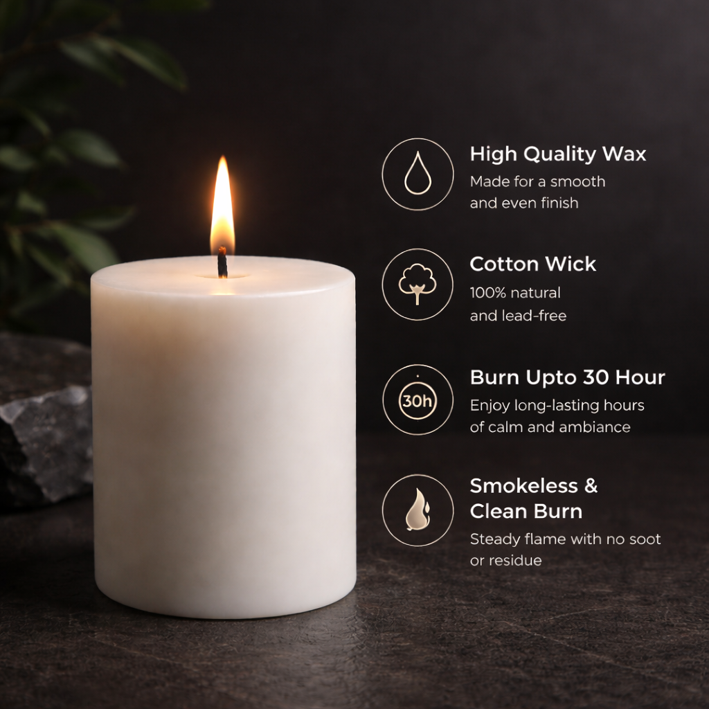 AuraDecor Pillar Candle ( 3*3 Inch ) ( White , Unscented )