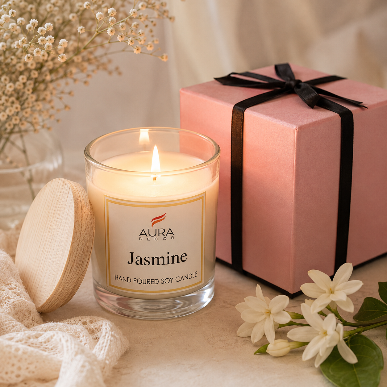 Bulk Buy Clear Jar Candle with Wooden Lid & Gift Box Packaging ( 50 Pcs )