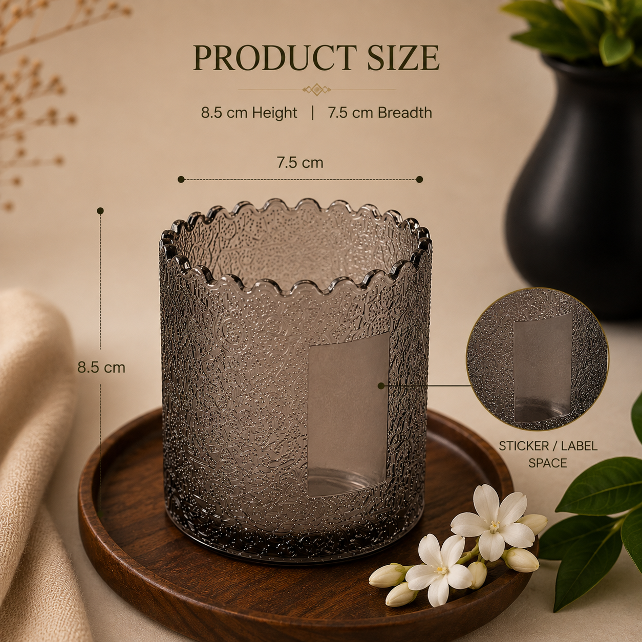 AuraDecor Empty Embossed Glass Jar – Scalloped Rim