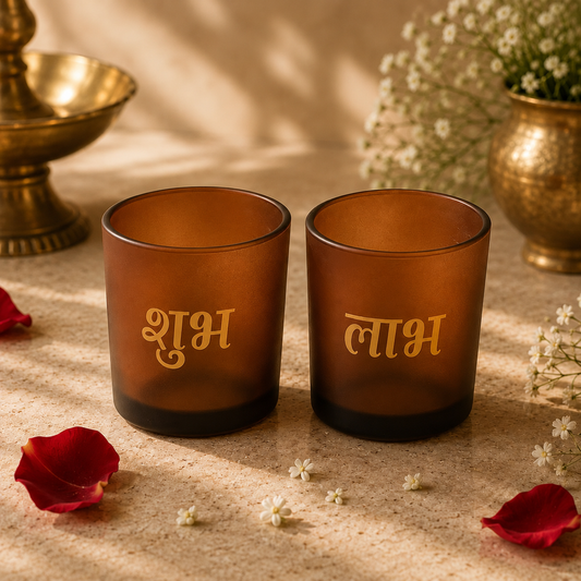 AuraDecor Empty Shubh Labh Glass Set of 2