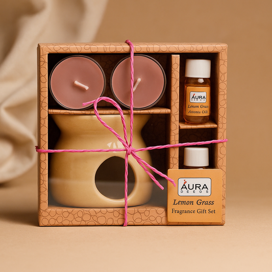 AuraDecor GS-02 Aroma Oil Burner Gift Set ( Medium ) Cream LemonGrass
