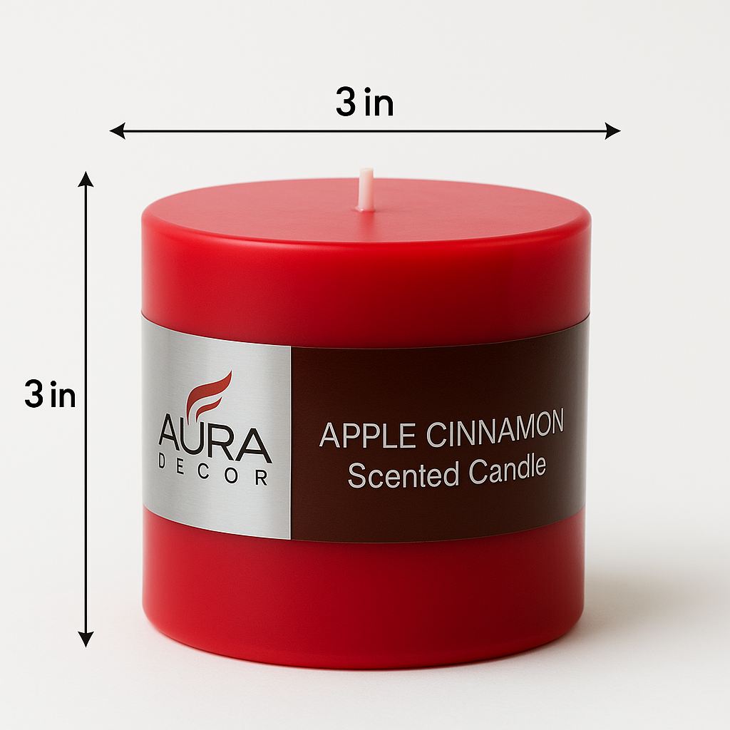 Bulk Buy AuraDecor Apple Cinnamon Fragrance Pillar Candle (Master pack of 50)