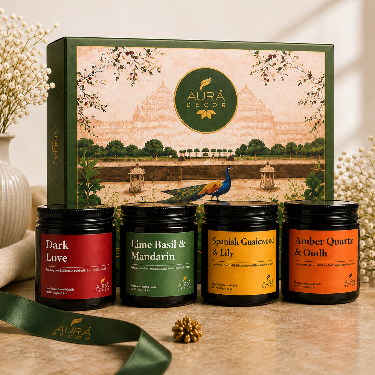 AuraDecor Premium Amber Jar Scented Candle Set of 4 Gift Set in 2 Variants
