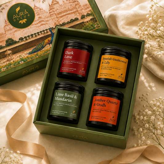 AuraDecor Premium Amber Jar Scented Candle Set of 4 Gift Set in 2 Variants