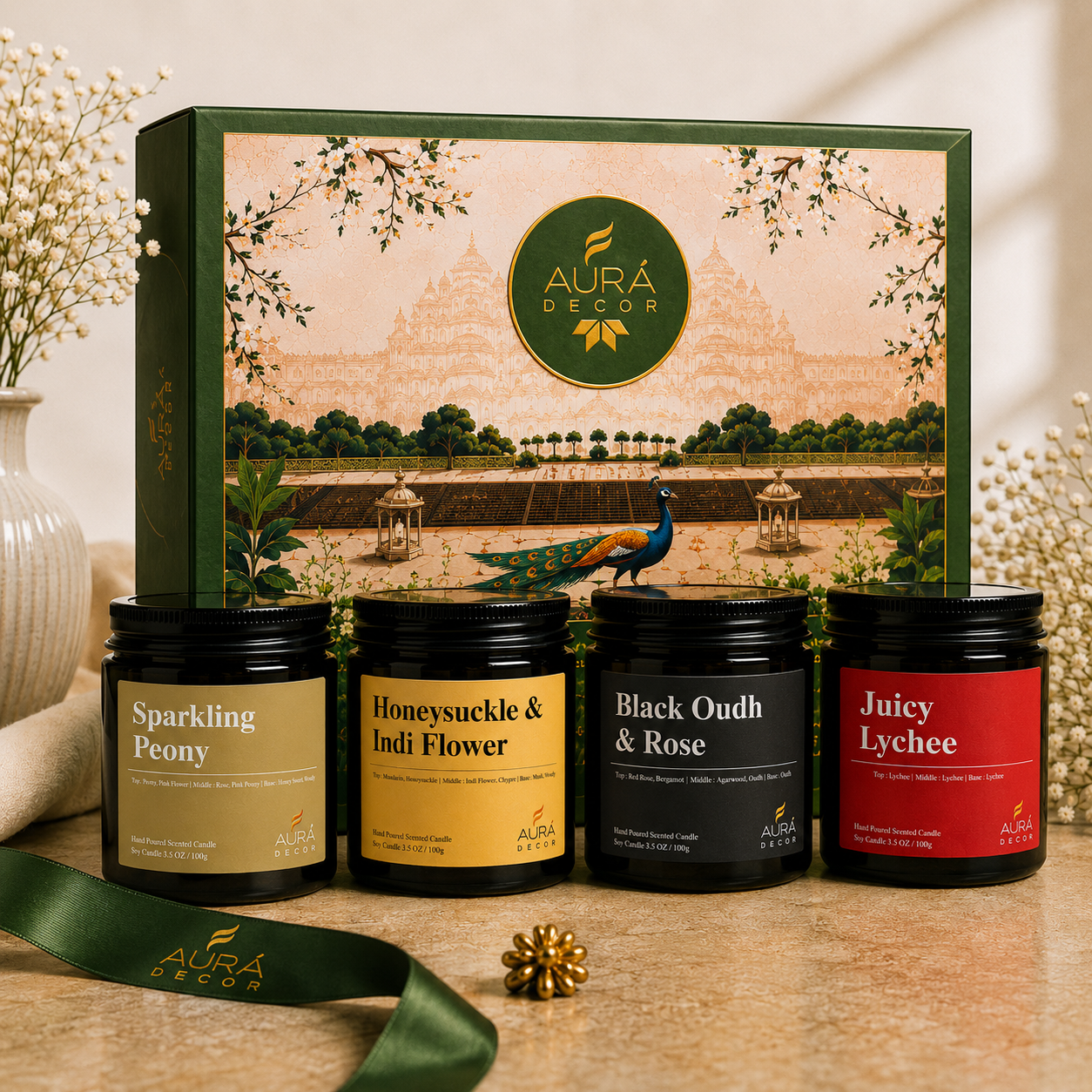 AuraDecor Premium Amber Jar Scented Candle Set of 4 Gift Set in 2 Variants
