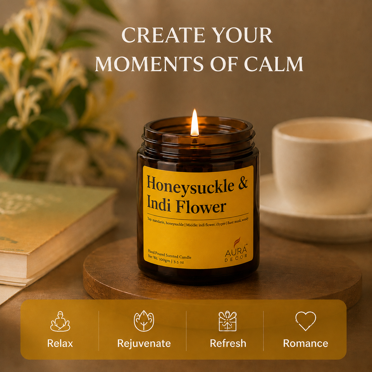 AuraDecor Premium Amber Jar Scented Candle Set of 4 Gift Set in 2 Variants