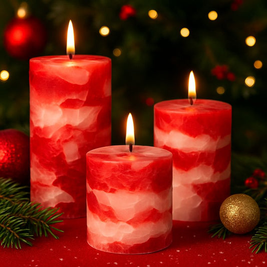 Apple Cinnamon Fragrance Chunk Pillar Candle (Set of 3) ( 3*3, 3*4, 3*6 inch )