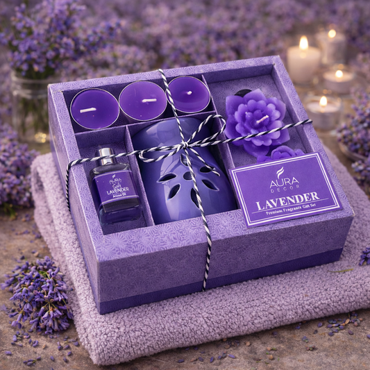 Aromatherapy Diffuser Gift Set with 4 Tealights & 2 Aroma Oil & 2 Floating Candles (GS-11)