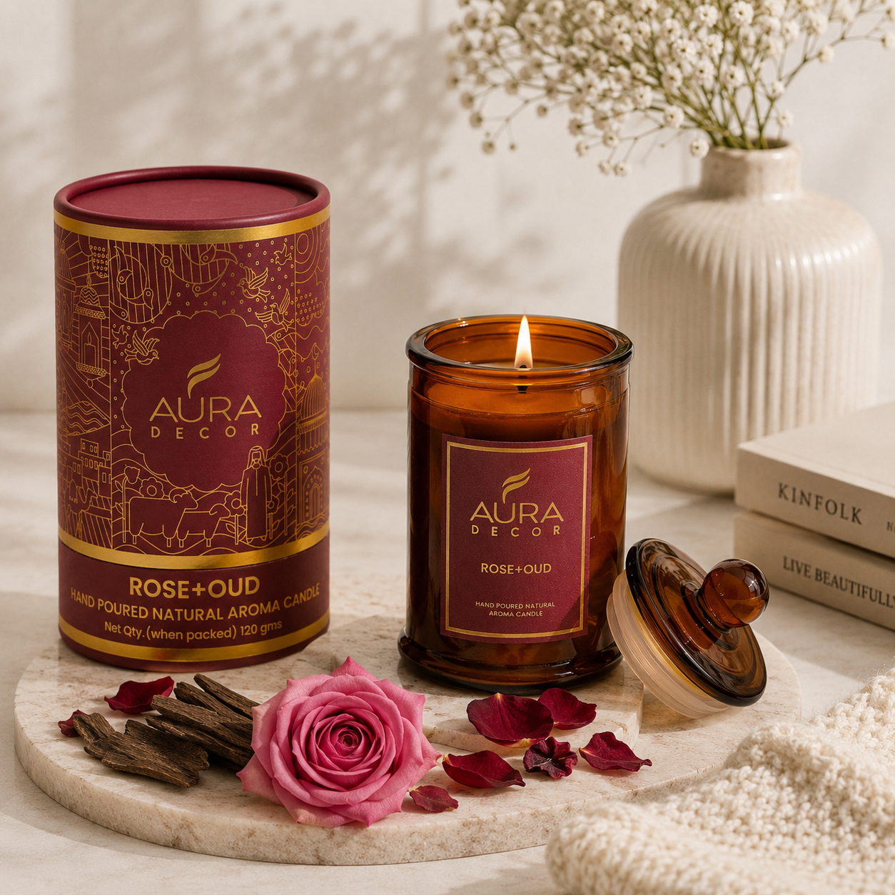 Bulk Buy AuraDecor Scented Tomb Lid Jar Candle (Master box 20pcs) || Amber jar || Gift Set ||