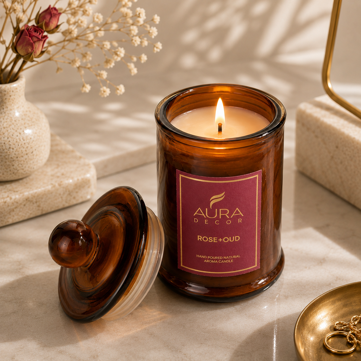 Bulk Buy AuraDecor Scented Tomb Lid Jar Candle (Master box 20pcs) || Amber jar || Gift Set ||