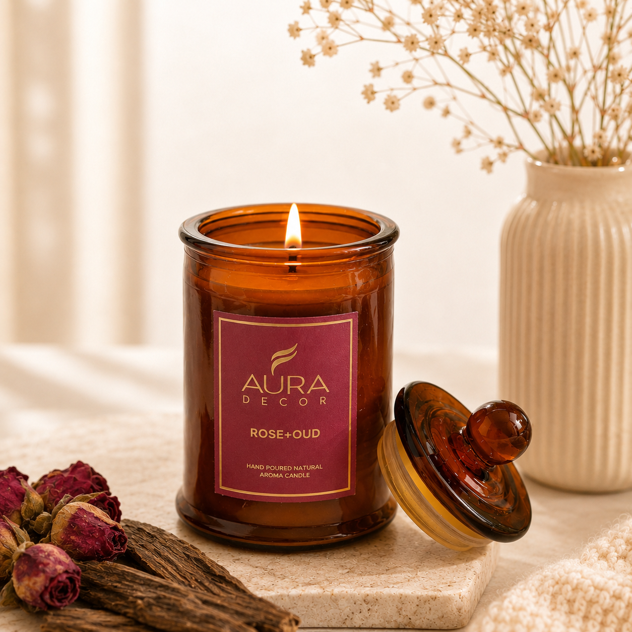 Bulk Buy AuraDecor Scented Tomb Lid Jar Candle (Master box 20pcs) || Amber jar || Gift Set ||