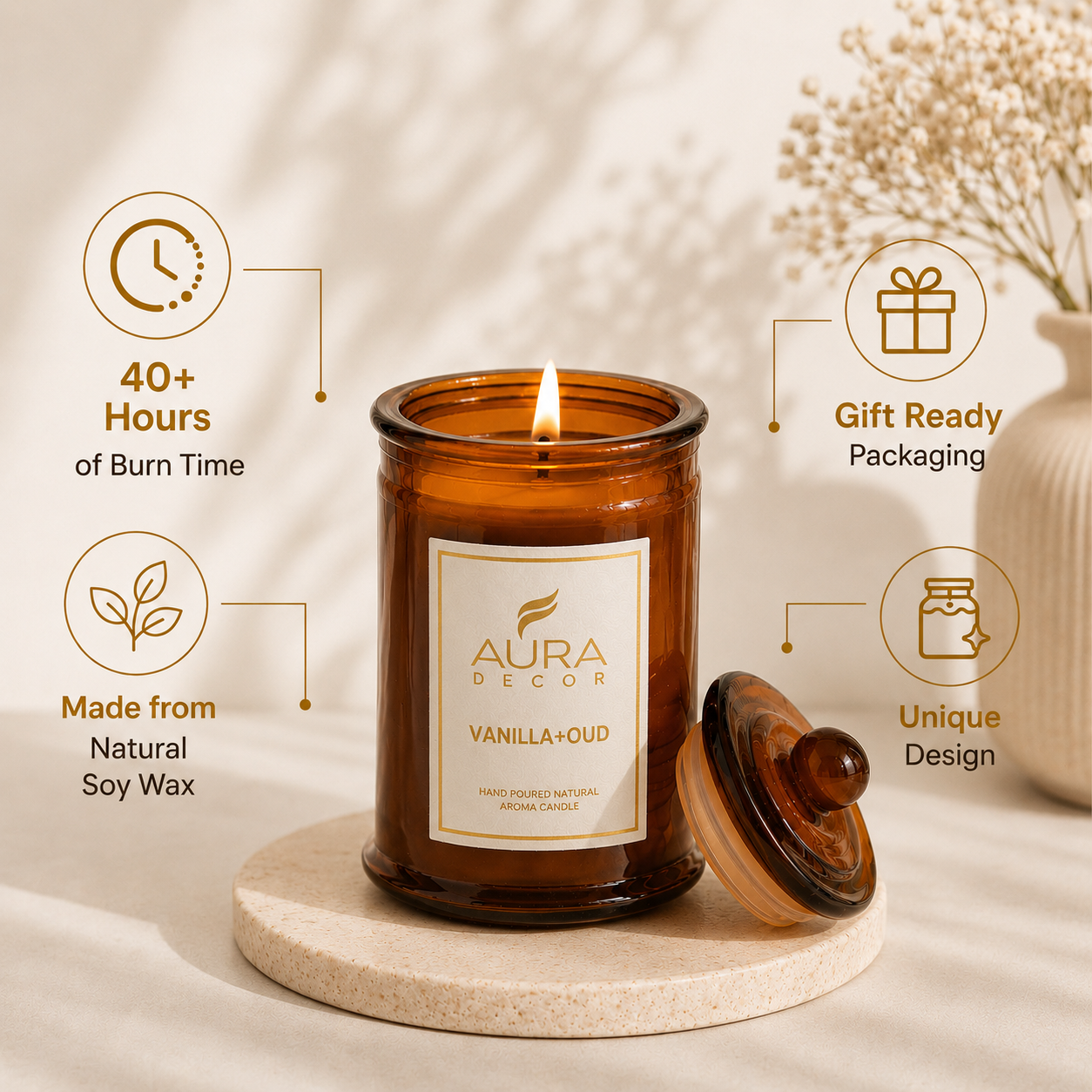 Bulk Buy AuraDecor Scented Tomb Lid Jar Candle (Master box 20pcs) || Amber jar || Gift Set ||