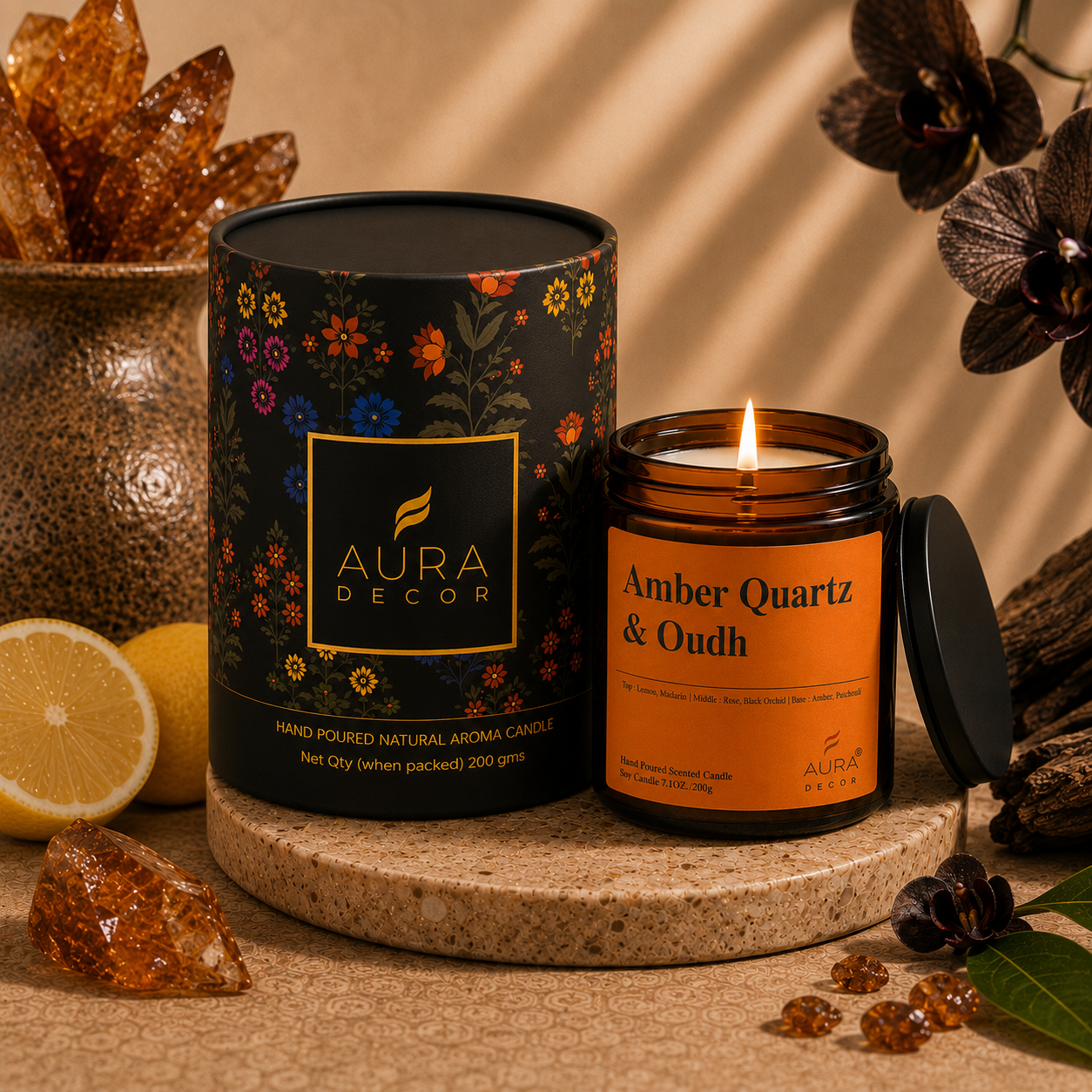 AuraDecor Amber Jar 200gm, Soya Wax Jar Candle