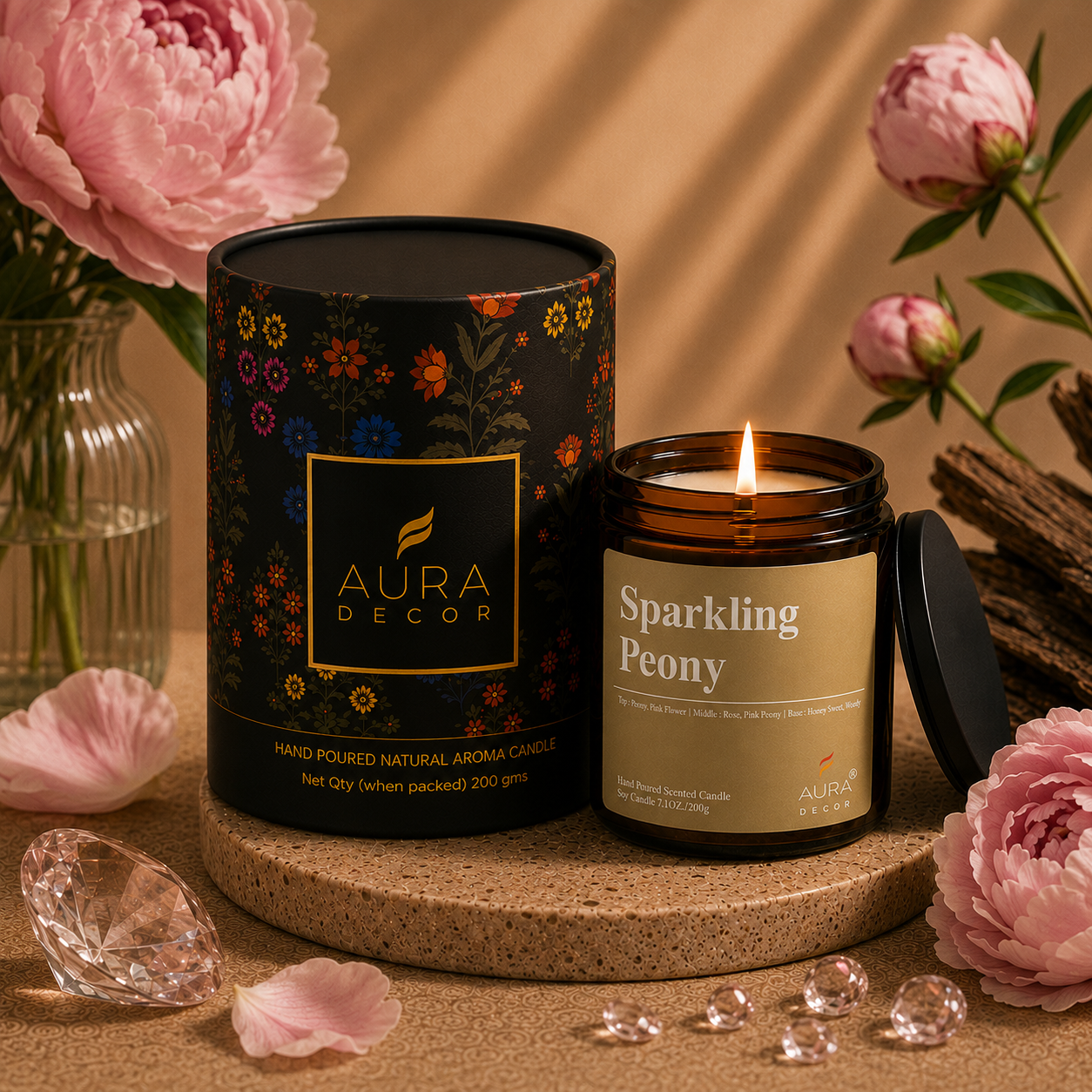 AuraDecor Amber Jar 200gm, Soya Wax Jar Candle