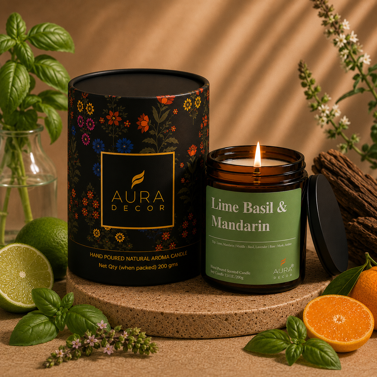 AuraDecor Amber Jar 200gm, Soya Wax Jar Candle