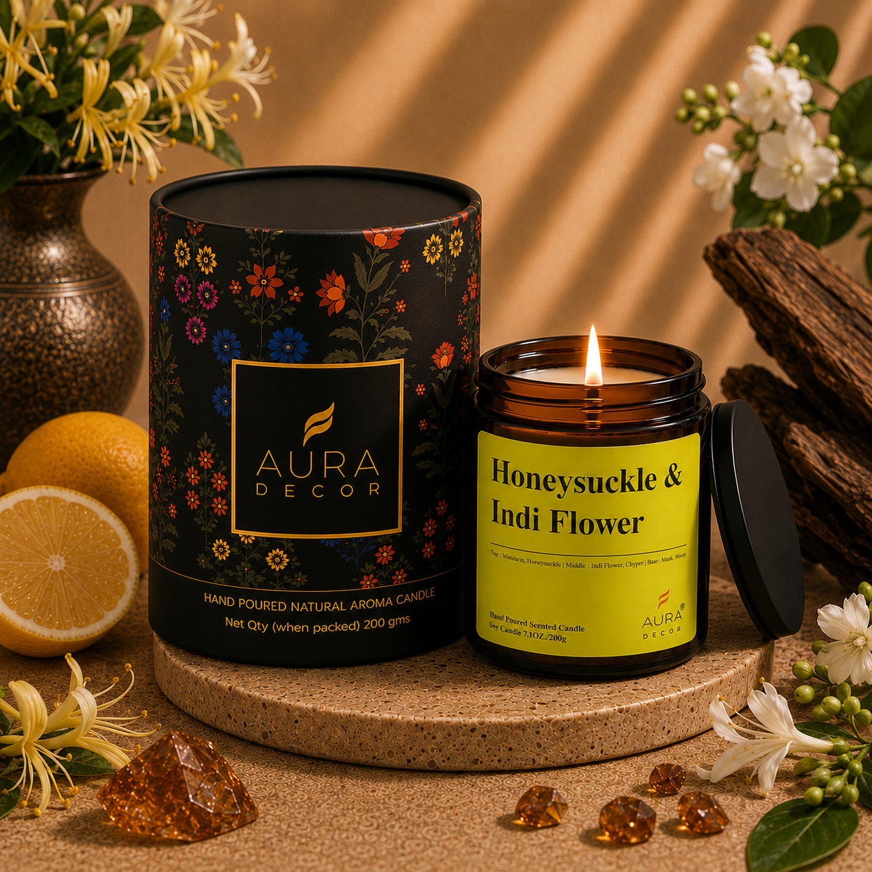 AuraDecor Amber Jar 200gm, Soya Wax Jar Candle