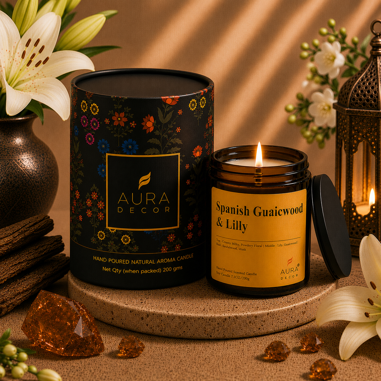 AuraDecor Amber Jar 200gm, Soya Wax Jar Candle