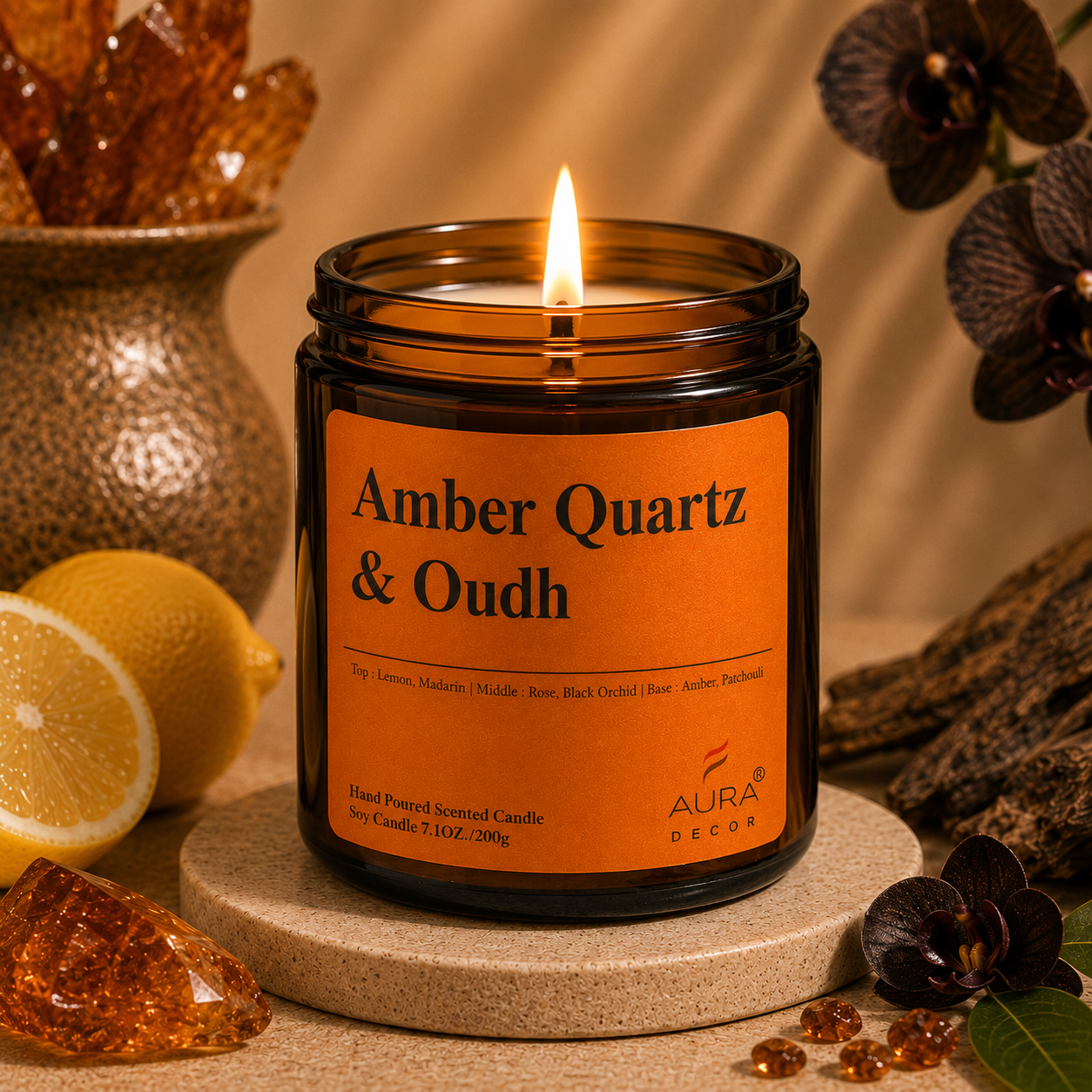 AuraDecor Amber Jar 200gm, Soya Wax Jar Candle