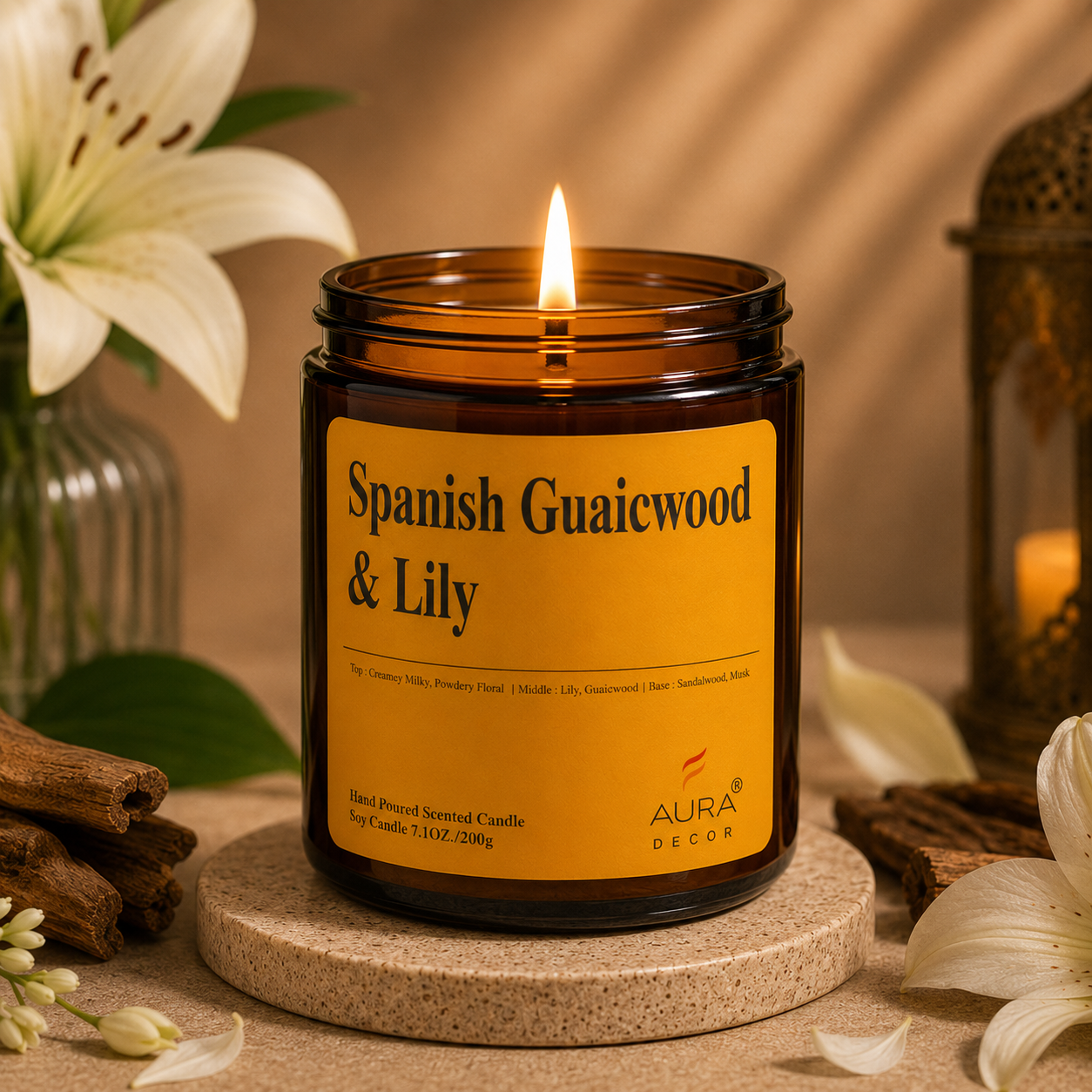 AuraDecor Amber Jar 200gm, Soya Wax Jar Candle