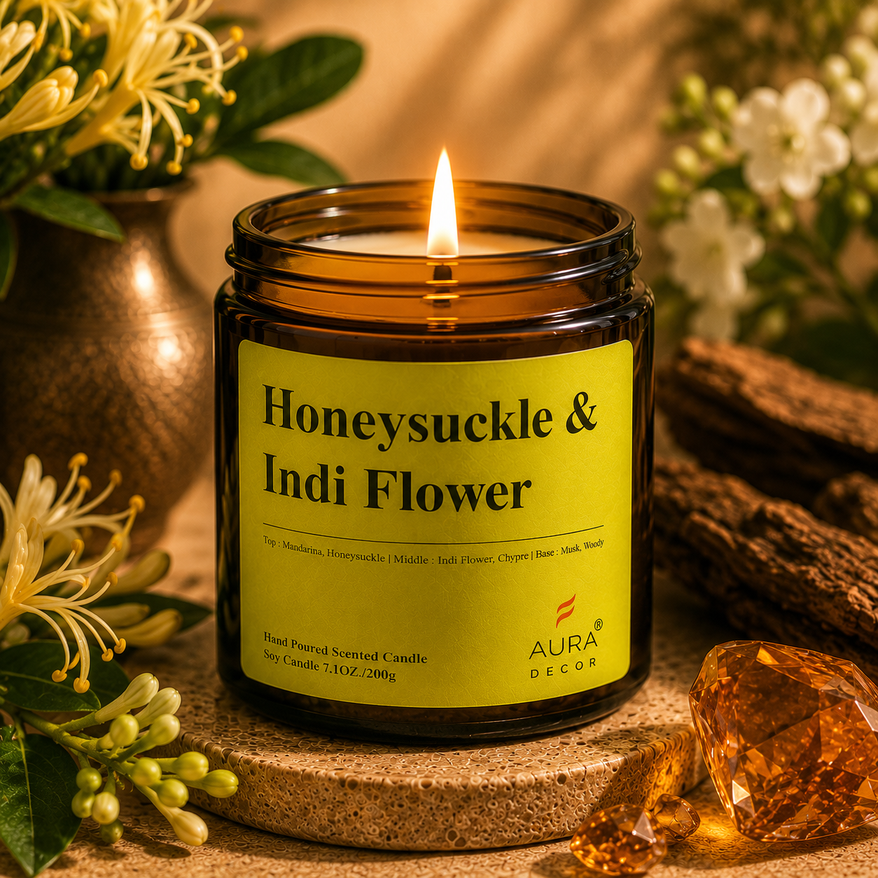 AuraDecor Amber Jar 200gm, Soya Wax Jar Candle