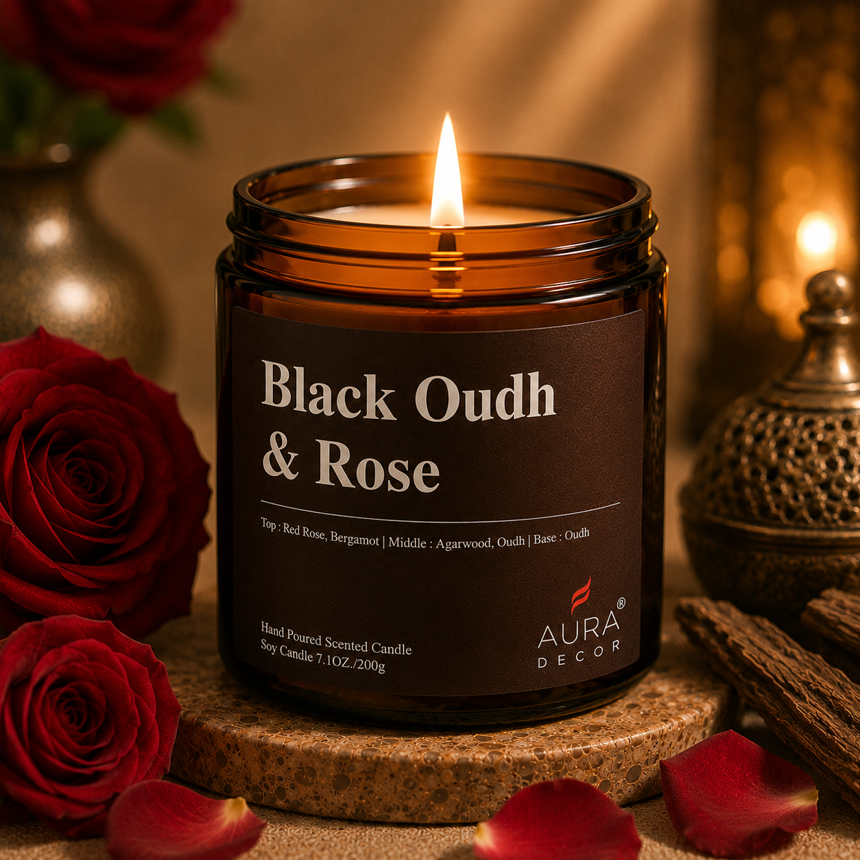AuraDecor Amber Jar 200gm, Soya Wax Jar Candle