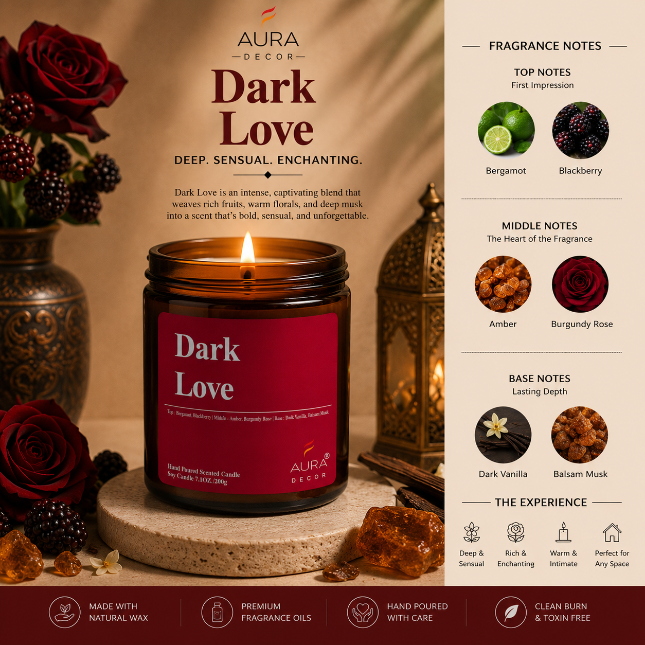 AuraDecor Amber Jar 200gm, Soya Wax Jar Candle