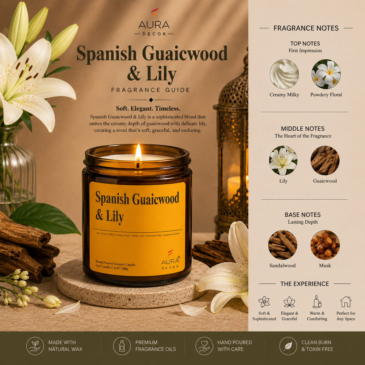 AuraDecor Amber Jar 200gm, Soya Wax Jar Candle
