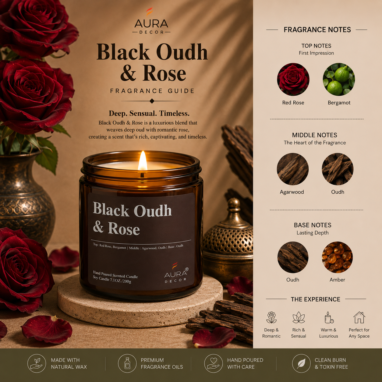 AuraDecor Amber Jar 200gm, Soya Wax Jar Candle