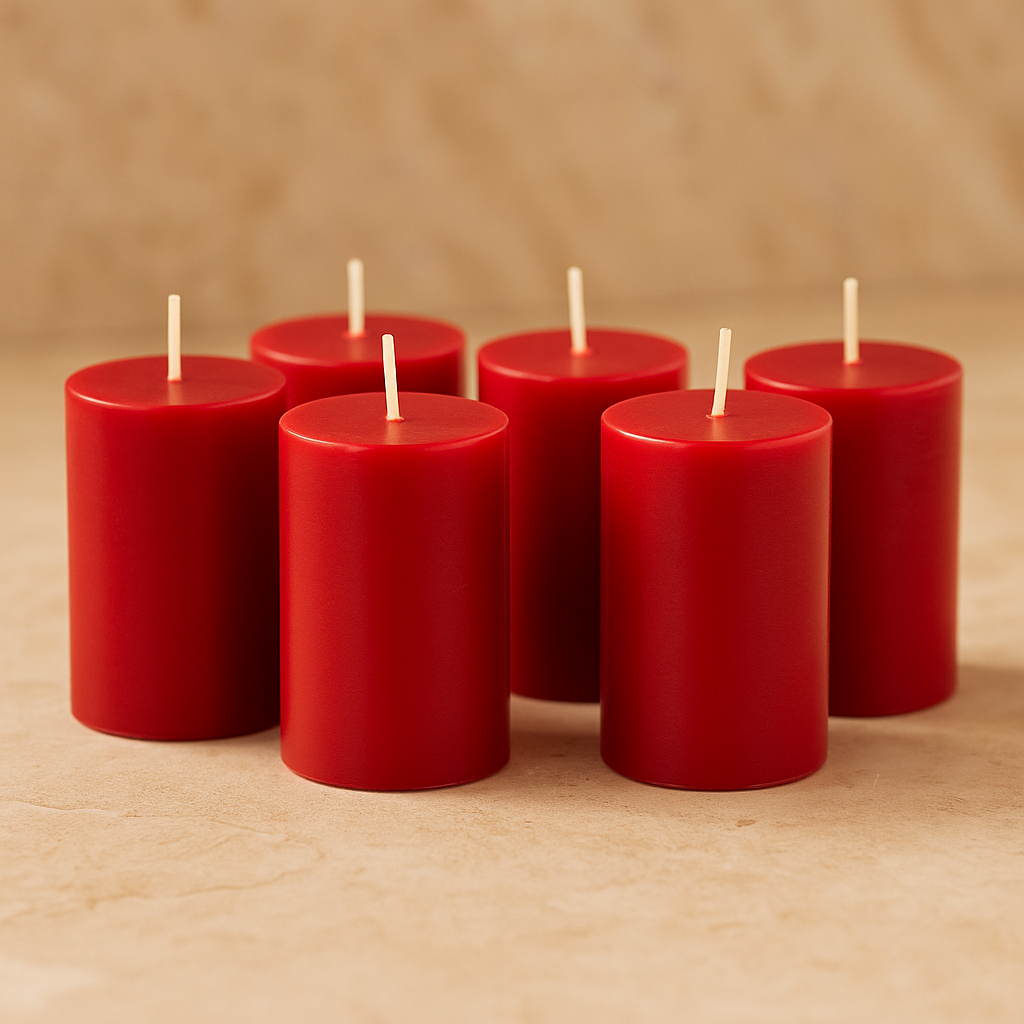 AuraDecor Set of 6  Red Pillar Candles 2*2 inch Each