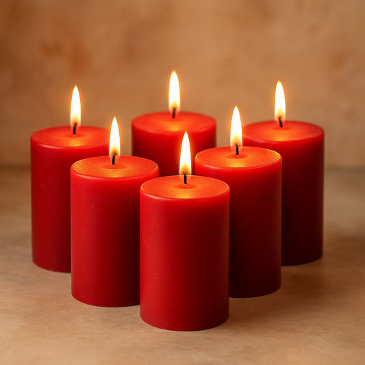 AuraDecor Set of 6  Red Pillar Candles 2*2 inch Each