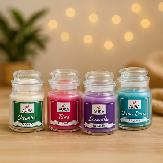 AuraDecor Set of 4 Highly Fragrance Jar Candle Burning Time 30 Hours Each