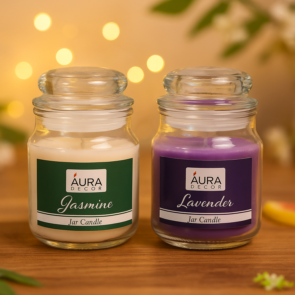 AuraDecor Set of 2 Fragrance Jar Candles ( Burning Time 30 hours Each )