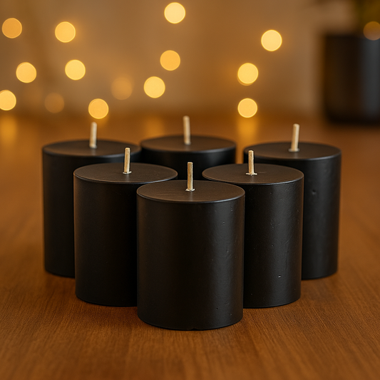 AuraDecor Set of 6  Black Pillar Candles 2*2 inch Each