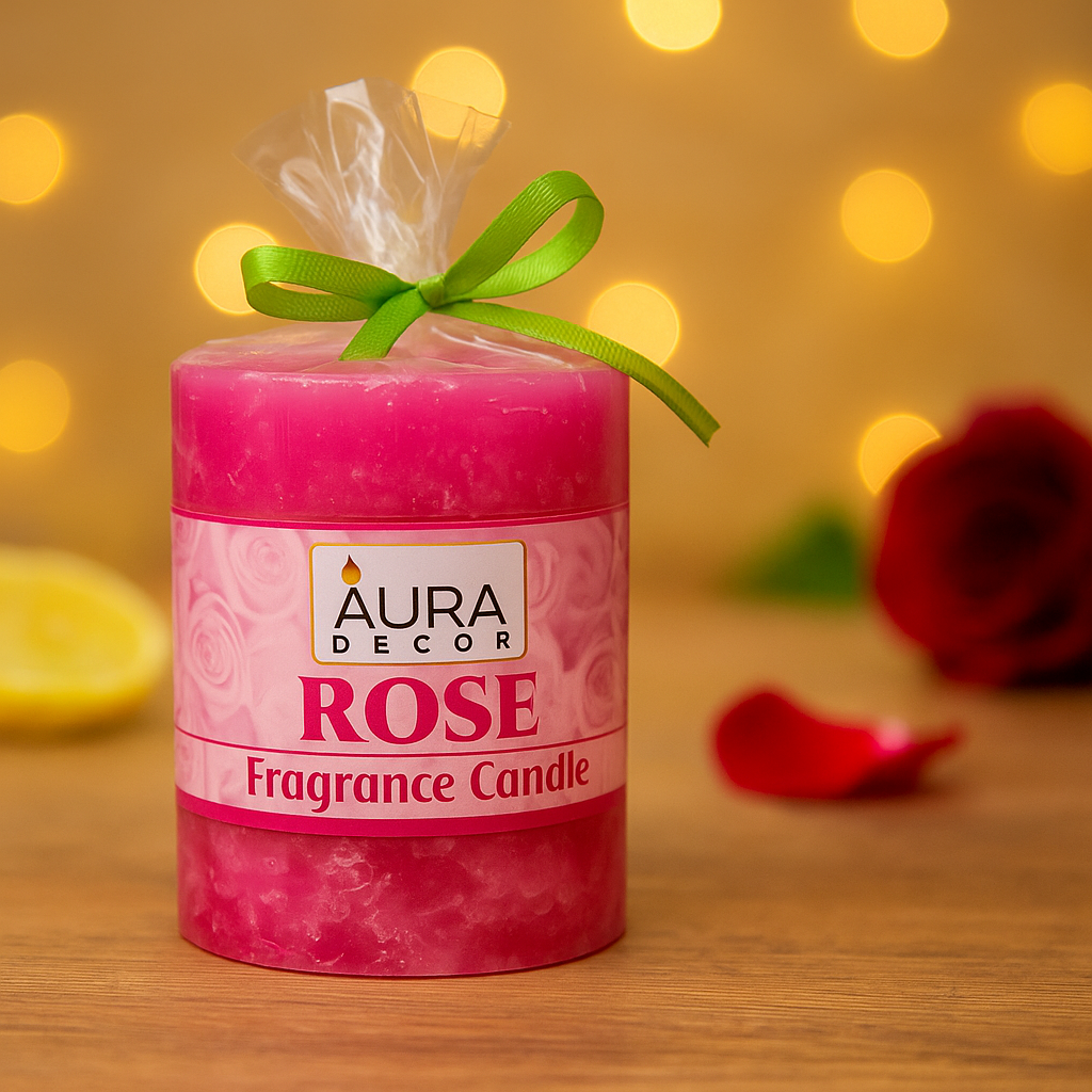 AuraDecor Set of 3 Fragrance Pillar Candle 2.5 *2.5 Inch Each ( Lemon, Rose, Lavender )