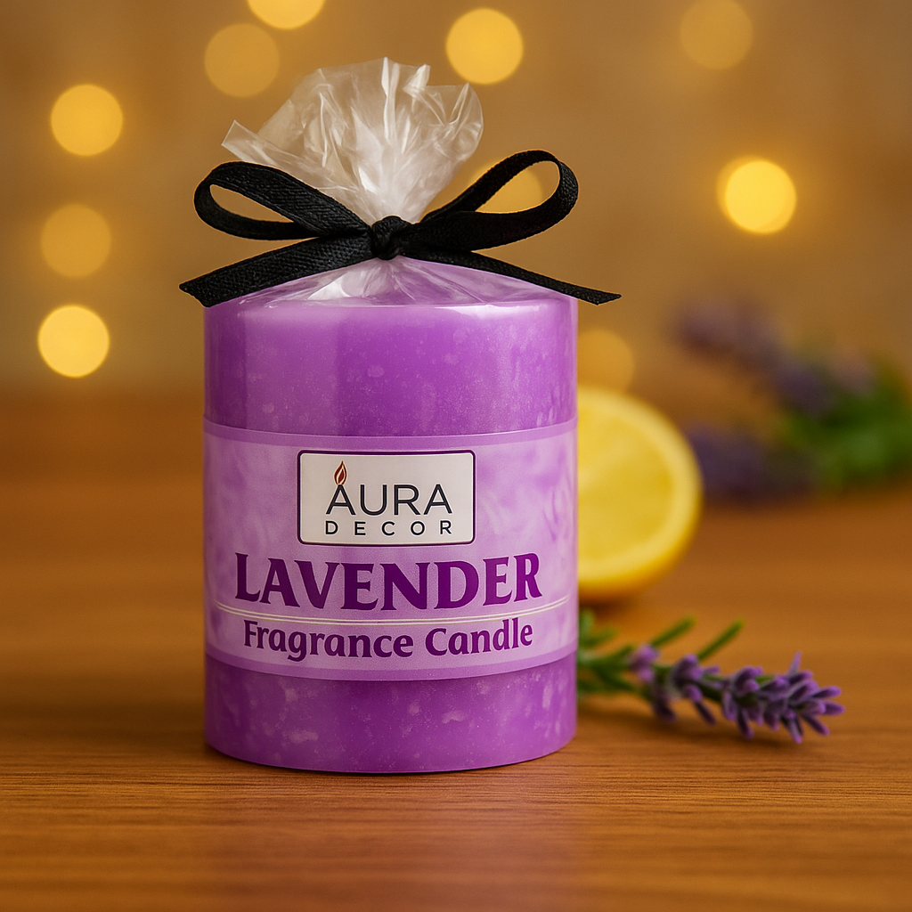 AuraDecor Set of 3 Fragrance Pillar Candle 2.5 *2.5 Inch Each ( Lemon, Rose, Lavender )