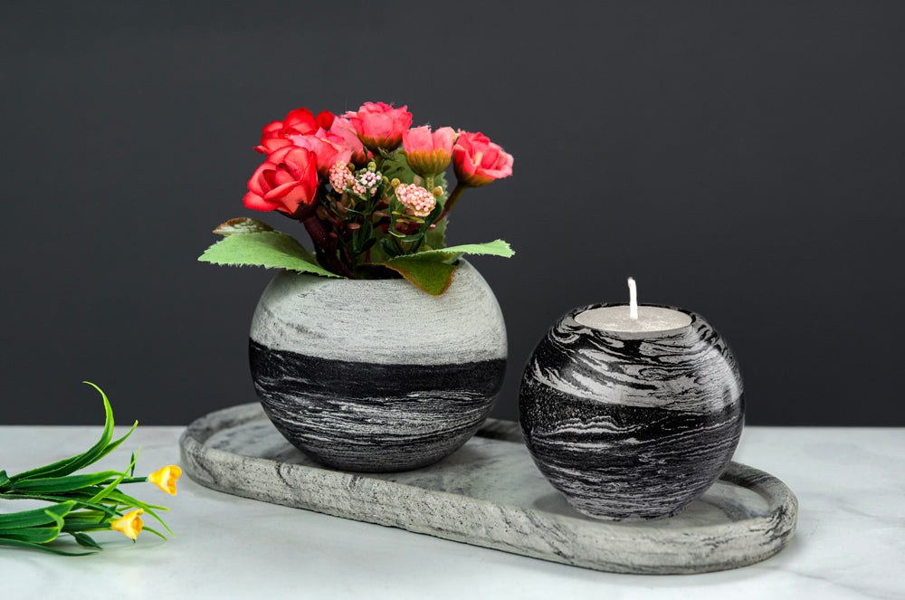 AuraDecor Concrete 3-D Sphere Vessel for Candle Making, Flower decorations and Home Decor Purposes