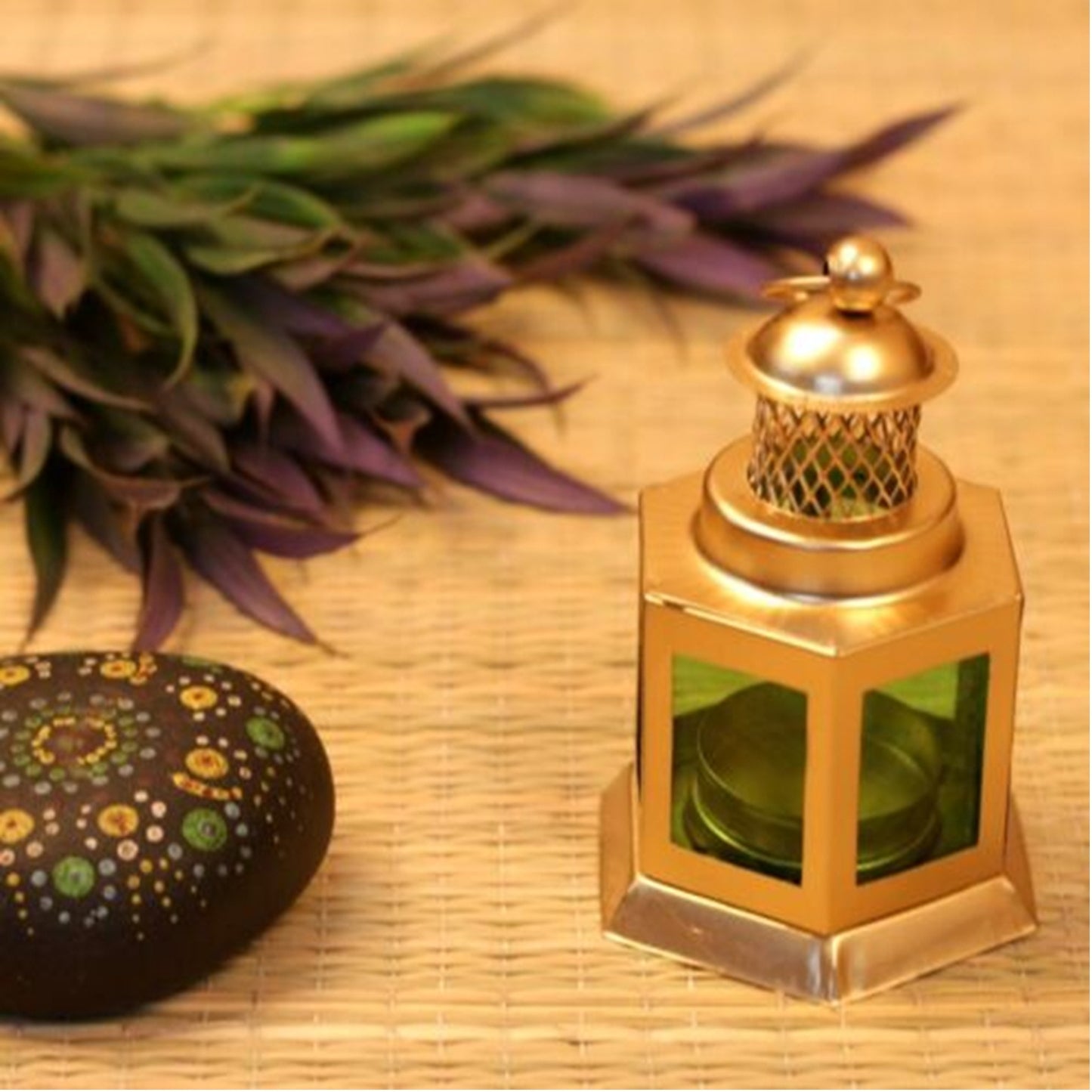 Auradecor Moroccan Lantern, Green Tealight Holder ( Pack of 2)