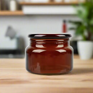 AuraDecor Imported Empty Amber Glass with Glass Lid Amber with Silicon with 250 gm Jar