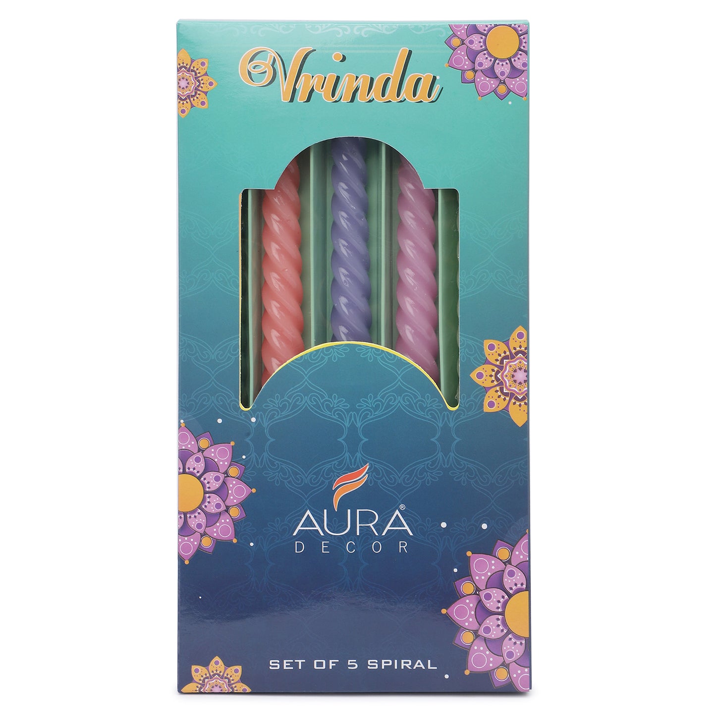 Bulk Buy Aura decor Vrinda Spiral Taper Candle Pack of 5 (Master box 33packets)