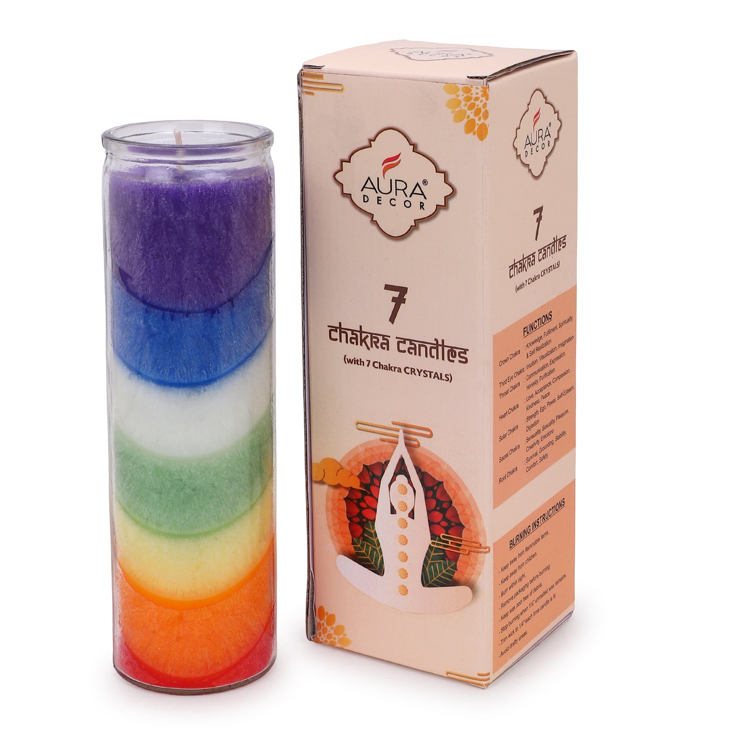 AuraDecor 7 Chakra Jar Candle – Layered Wax Candle in Glass Jar for Meditation, Yoga, Reiki & Healing – Candle – Spiritual Energy Balancing (Medium, 5, Count)