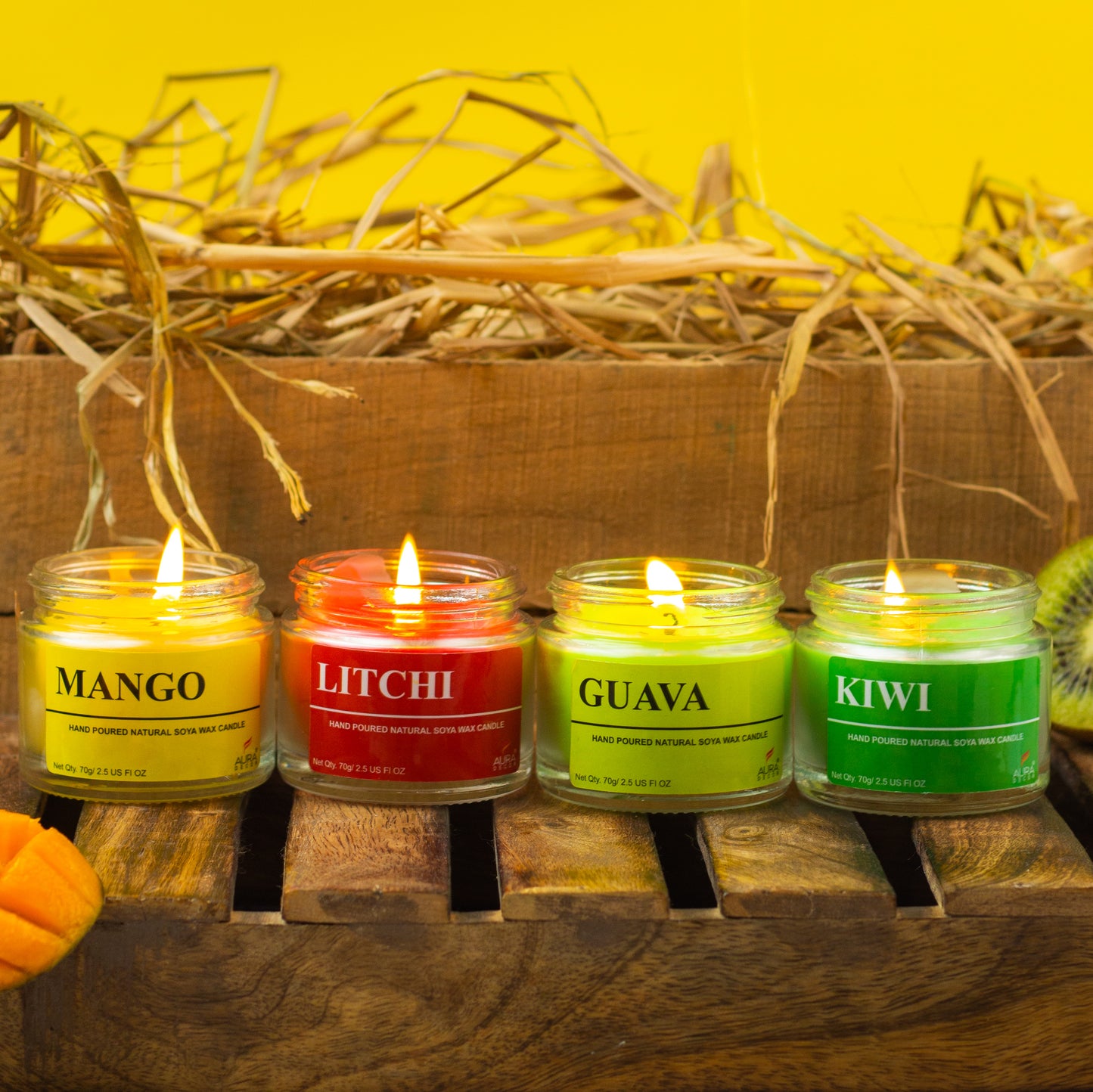 AuraDecor Set of 4 Soy Wax Jar Candle in Fruity Fragrance